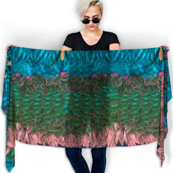 Peacock Feathers Parade Long Scarf Shawl Wrap - Picture 1 of 11
